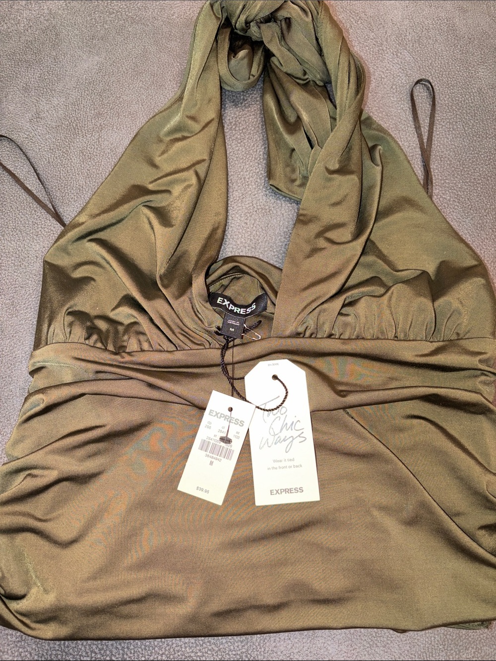 Express Olive Halter Ruched Tank - Picture 3 of 4